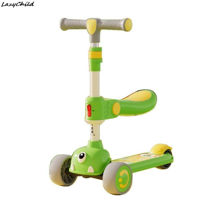 Lazykid skuter lipat anak 1-12 tahun, sepeda keseimbangan bersinar dengan tinggi yang dapat disesuaikan, skuter anak kereta bayi 2 dalam 1