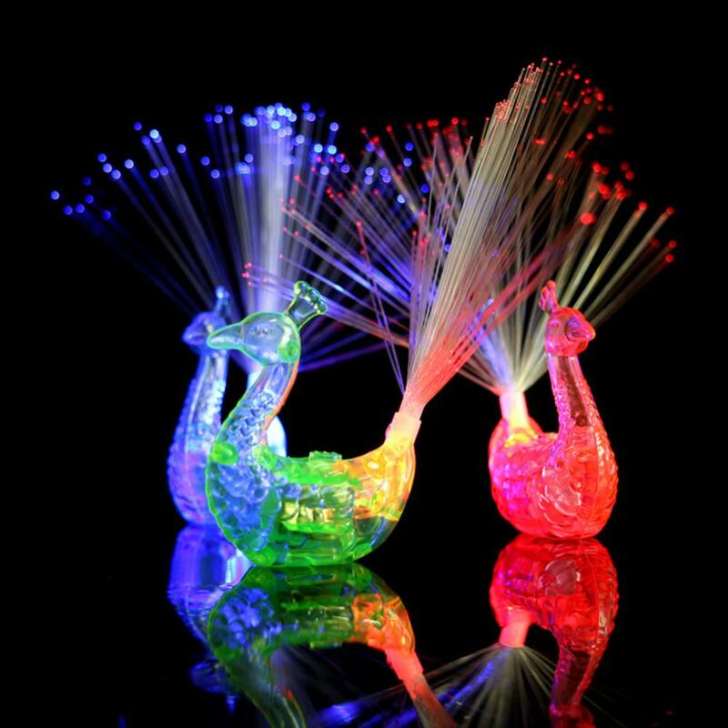 Cintas elásticas de pavo real con luz de dedo para niños, decoración de pavo real, juguetes de inteligencia de plástico, anillos de luz Led creativos, regalo
