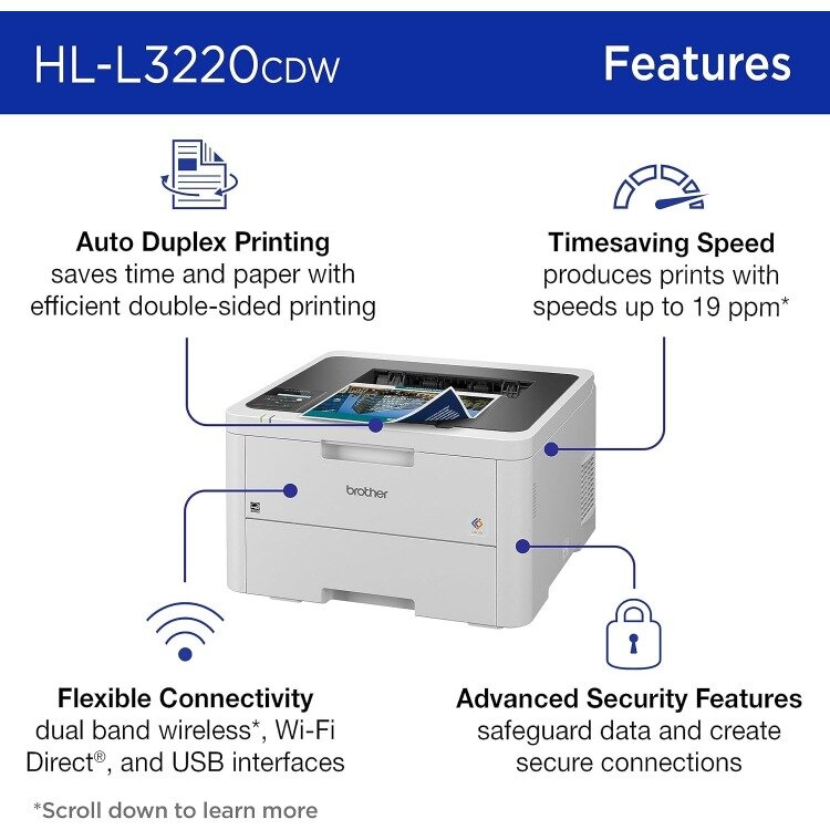 HL-L3220CDW bezprzewodowa kompaktowa cyfrowa drukarka kolorowa z laserową jakością wyjściową, drukowaniem dupleksu i urządzeń mobilnych
