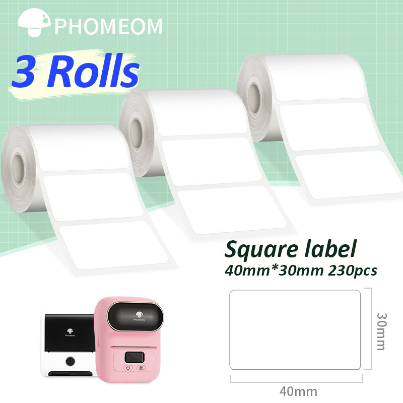 Auto-adesivo direto térmica etiquetas impressora, papel de etiqueta impermeável, Phomemo M110, M200, M220, 3 rolos, 690pcs