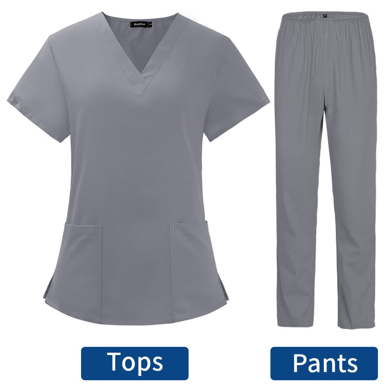 여성 간호사 유니폼, 얇고 가벼운 원단, 반팔 의료 의류, 스크럽 간호 바지, 신축성 있는 의료 유니폼, 여름