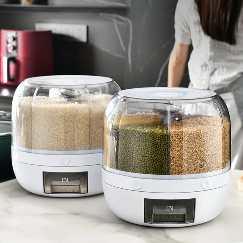 360 ° rotierender Getreidesp ender Getreide Aufbewahrung sbox transparent versiegeltes Glas kreisförmige Küche Reis Eimer insekten sicherer Reistank