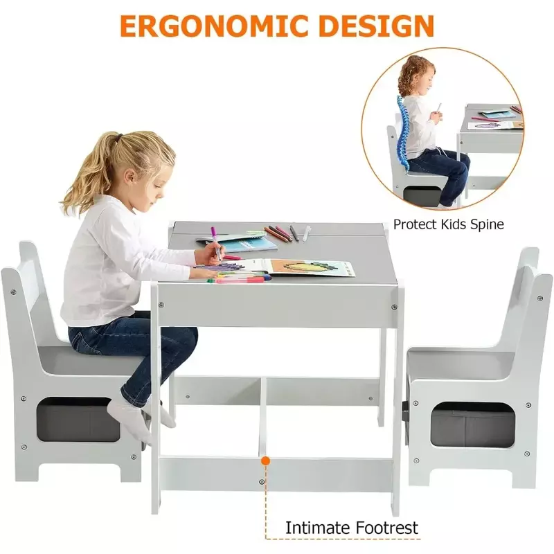 Kinder tischset, 3-in-1 Kinder aktivität tisch mit Stauraum, abnehmbare Tischplatte, Tafel, 3-teiliges Kleinkind möbelset