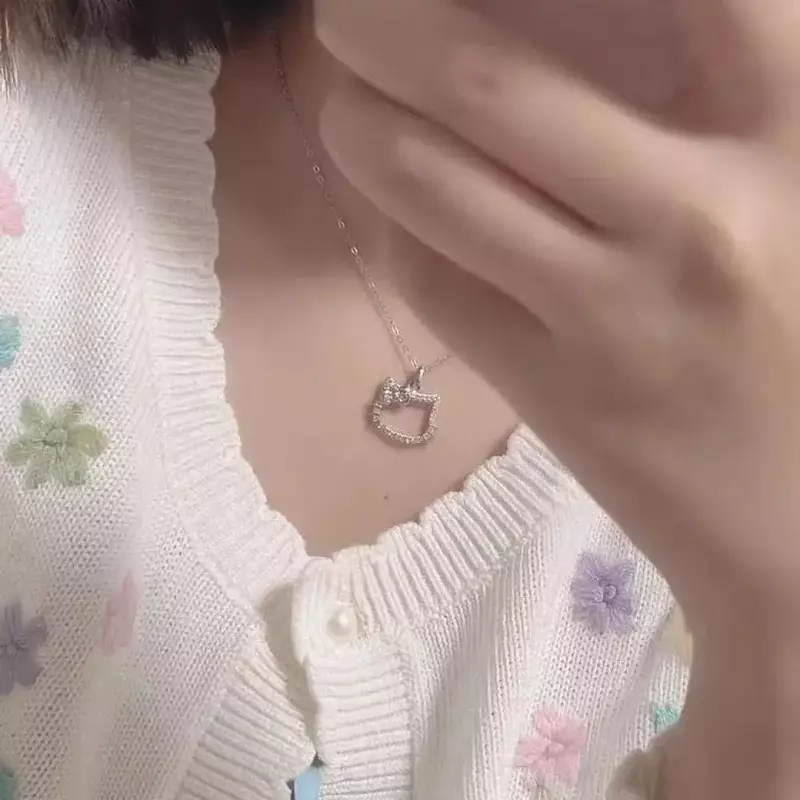 Hello Kitty Sanrio kalung cincin 2K Kuromi Melody rantai paduan kristal perak wanita pesona berlian imitasi Gotik perhiasan Valentine hadiah