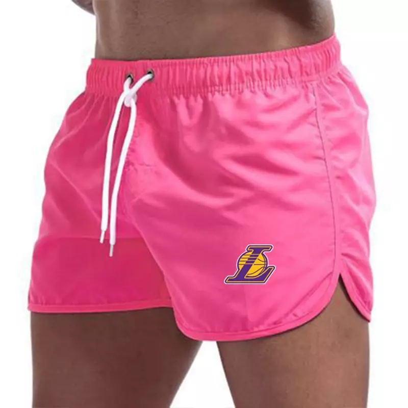 Calça de praia respirável masculina, calça esportiva de verão, malha grande, shorts de corrida, na moda, 2024