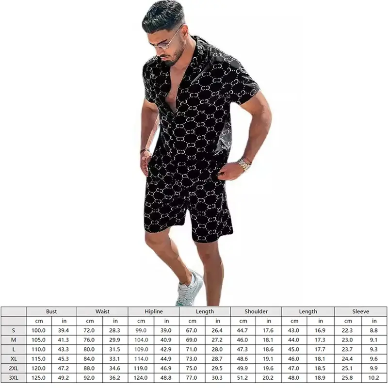 Pantaloncini Casual a maniche corte stampati da uomo estivi tuta sportiva allentata con bottoni con risvolto alla moda da spiaggia per le vacanze hawaiane