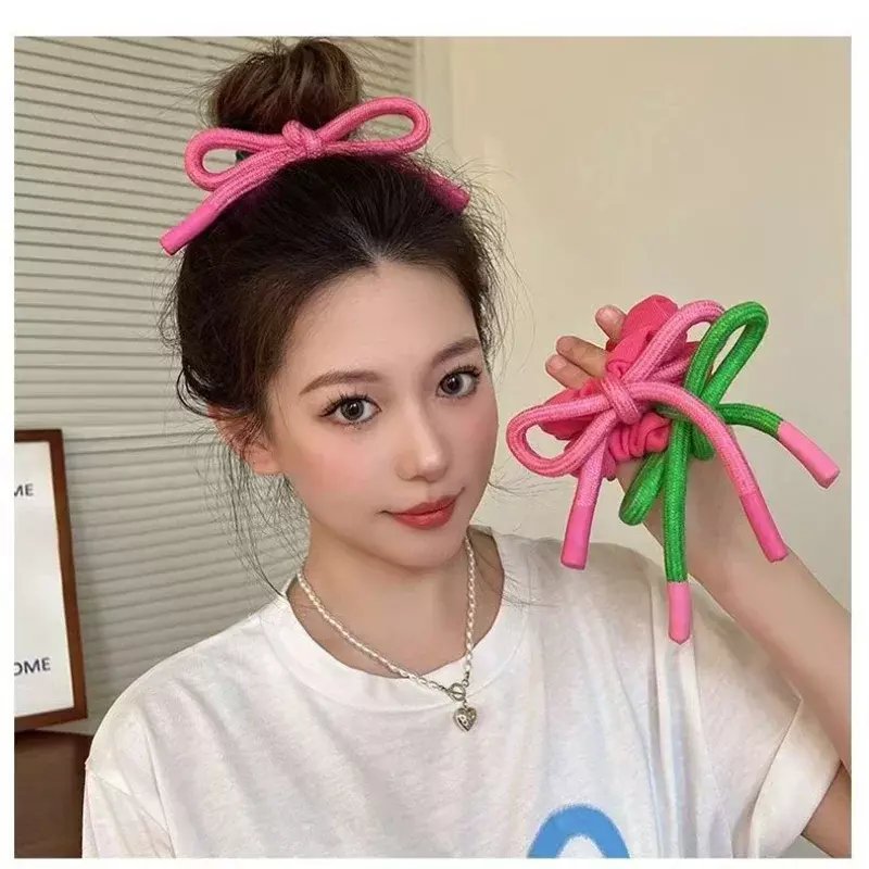 Koreanische Sommer Bowknot elastische Haar gummis Haars chleife Charme Haars eil elegante Schachtel halm Krawatten Haarschmuck für Frauen Kopf bedeckung