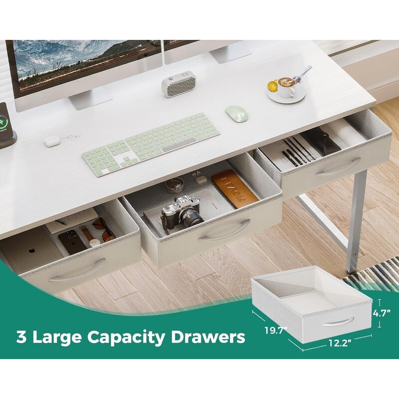 L-förmiger Computer tisch, 61 Zoll reversibler Home-Office-Arbeitsplatz schreibtisch mit Steckdose und Konsolen ständer, weiß