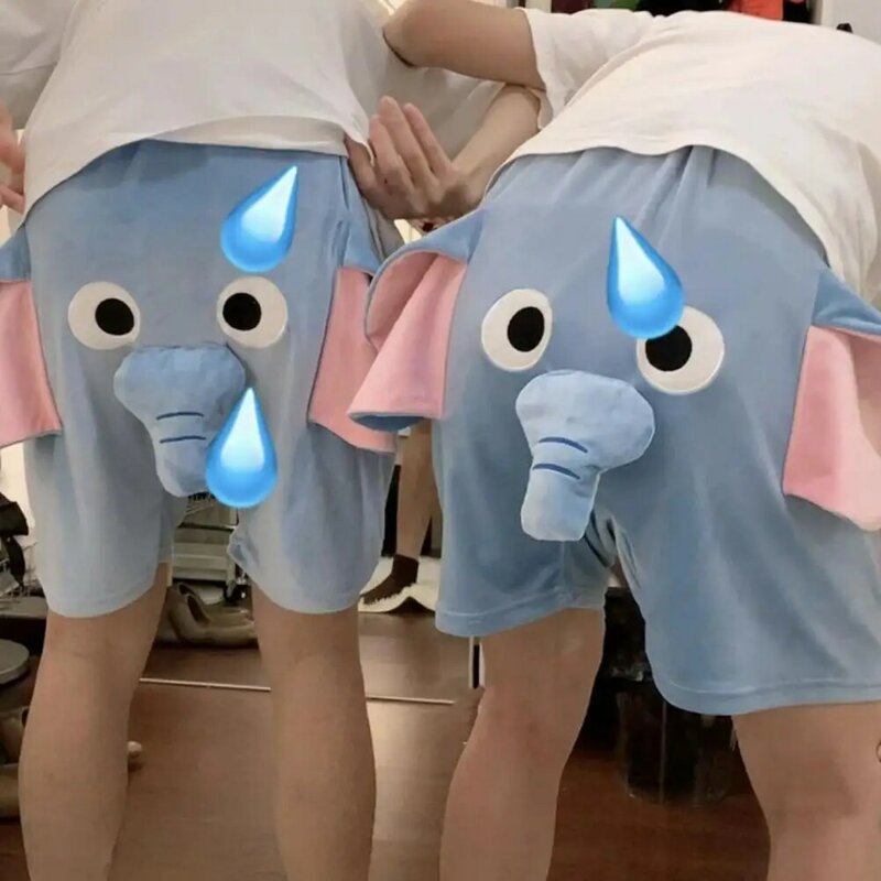 Пижамные шорты для отдыха с 3D ушками в багажнике с мультяшным милым слоном свободные бриджи с эластичным поясом летние мужские женские штаны для сна