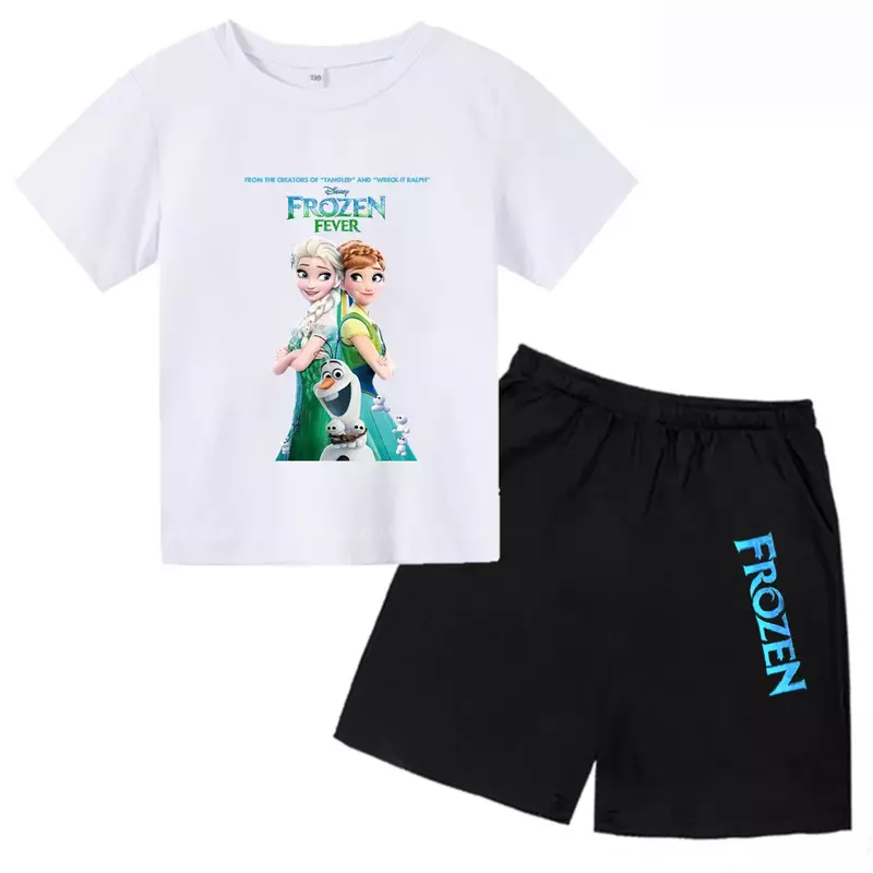 T-shirt et short de dessin animé Frozen pour garçons et filles, vêtements décontractés confortables pour enfants, coton, design cool, amusement d'été, 2024