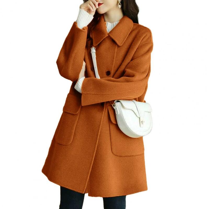 Chaqueta elegante de lana para mujer, abrigo de longitud media, chaqueta de solapa clásica de doble botonadura