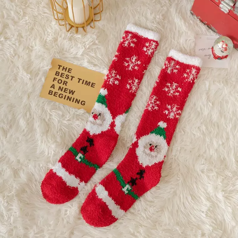 Рождественские носки, женские зимние носки из кораллового флиса, утепленные гольфы до колена, длинные чулки-трубки, теплые носки до середины икры для девочек