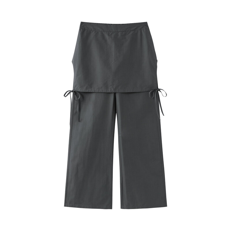 Mikumn – faux pantalon deux pièces décontracté Harajuku japonais pour femmes, jupe rétro couleur unie, taille élastique, jambes larges