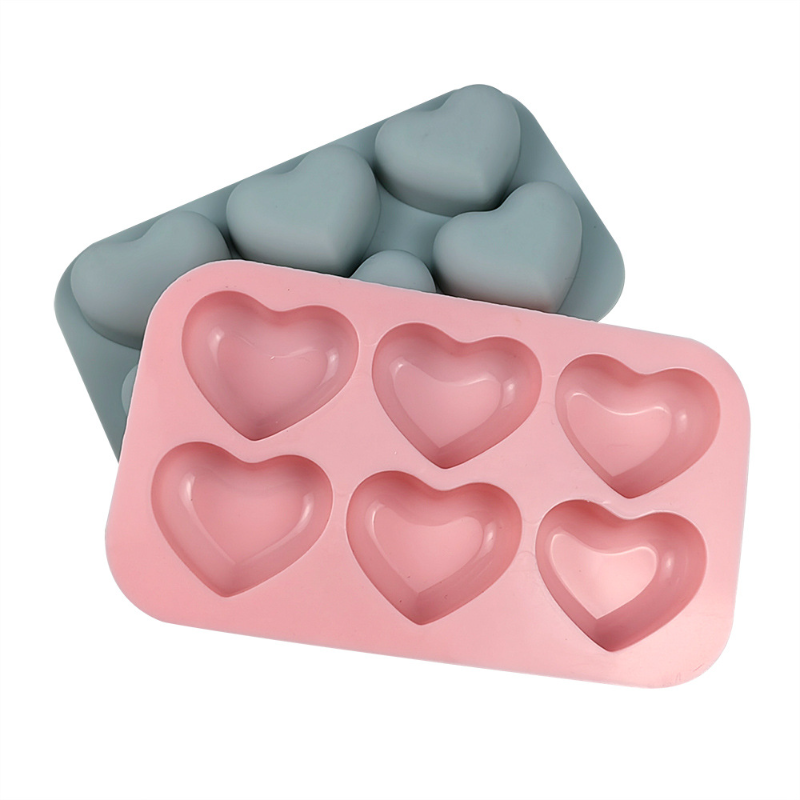 6 cavidades Dia dos Namorados Coração Silicone Baking Mold Love Chocolate Candy Biscuit Ice Mould Cute Gifts Soap Candle Making Set