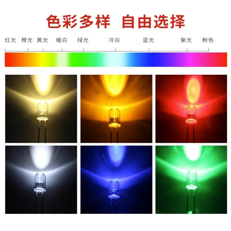 Petite diode électroluminescente LED, indicateur lumineux, rouge, vert, jaune, bleu, blanc, perle, 3mm, 5mm, F3F5