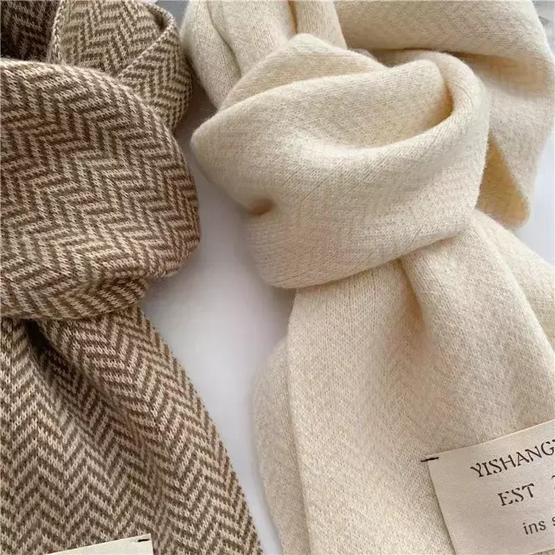 Bufandas de punto con patrón de rayas Vintage para mujer, bufandas cálidas para exteriores, cómodas, de invierno