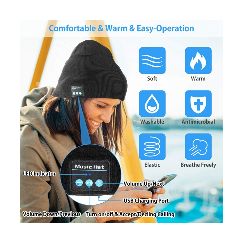 Berretto auricolare Bluetooth lavorato a maglia cappello da uomo donna sport all'aria aperta auricolari Wireless berretto musicale cuffie Bluetooth
