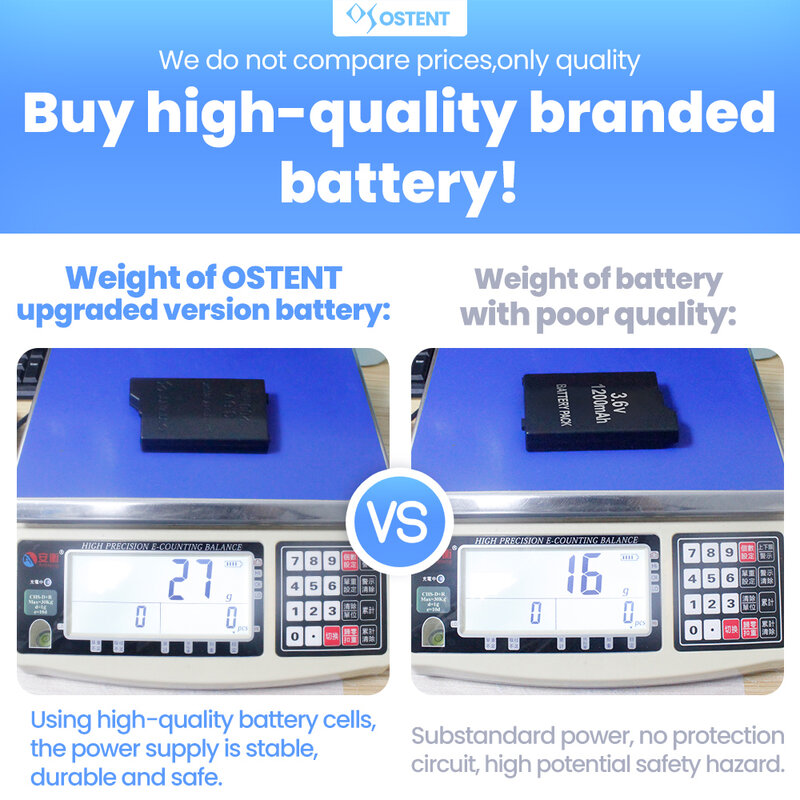 OSTENT-Batería de iones de litio de alta calidad, capacidad Real de 1200mAh, 1400mAh, 3,6 V, reemplazo para Sony PSP 2000/3000 PSP-S110
