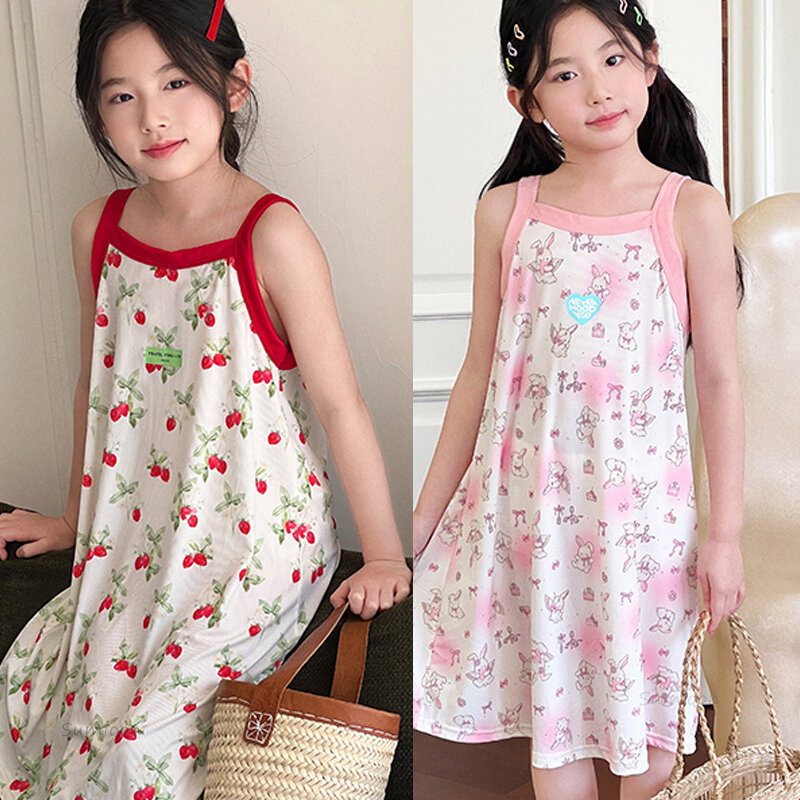 Kinder Mädchen Schlaf kleid Mädchen Nachthemd Blume Prinzessin Pyjama Sommer Kind ärmellose Nachtwäsche Kleid Homewear Baby kleidung