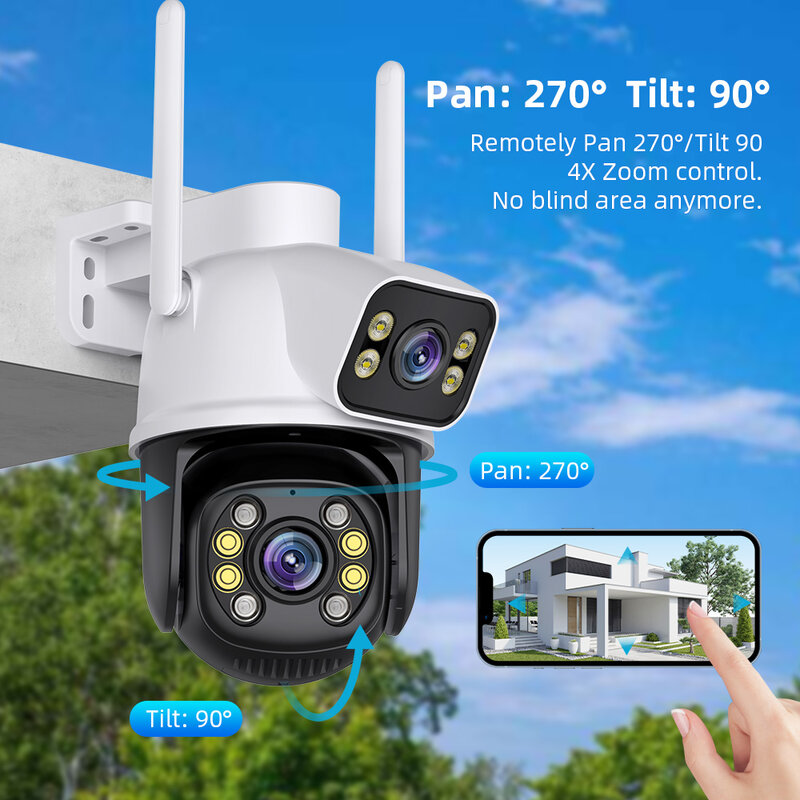 Wifi kamera pengawas 4K kamera keamanan nirkabel luar ruangan kedap air kamera keamanan lensa ganda pelindung keamanan ICsee IP kamera AI Track