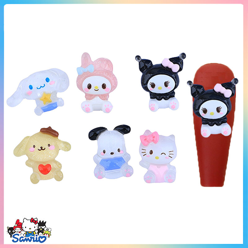 Cartoon 10Pcs Sanrios Kuromi Nail Accessories Cinnamoroll Melody Pompompurin Pochacco Hello Kitty Manicure Decoration Gifts Toys