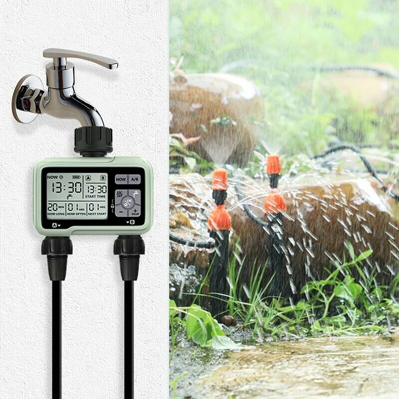 Reswat-HCT-326超タイミング2コンセントウォータータイマー、先行水やり、屋外自動灌漑、完全に調整可能なプログラム