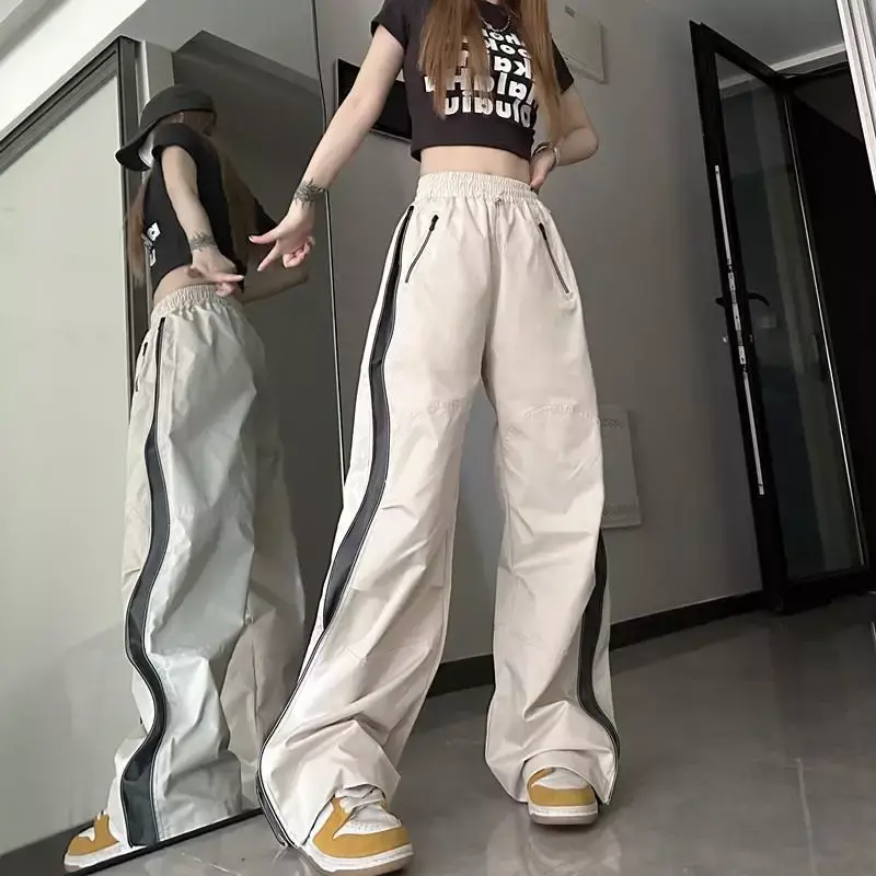 Calça Harajuku Cargo feminina, calças de paraquedas, corredores de perna larga, streetwear coreano de hip hop, roupa Y2K, calça feminina, 2024