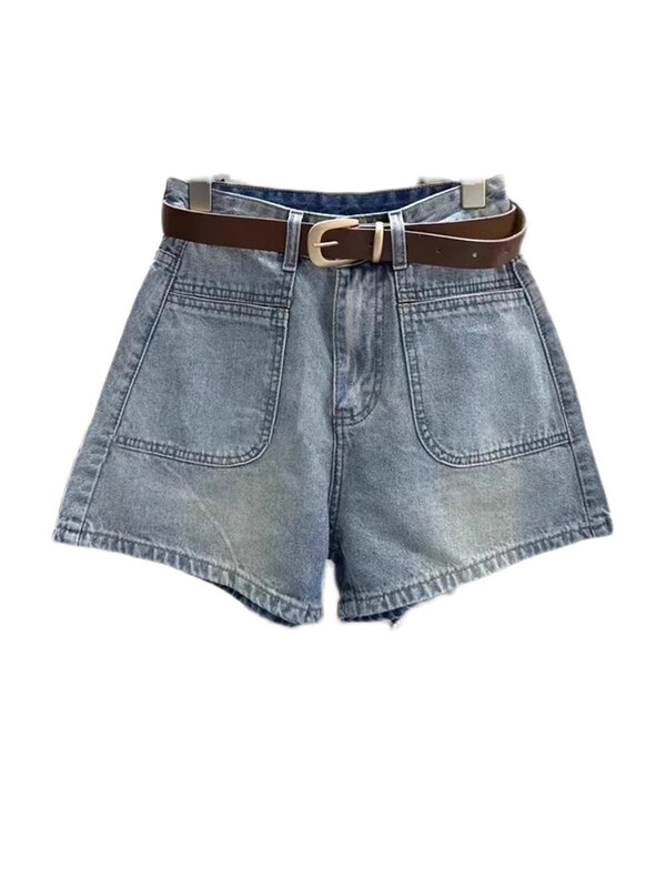 Shorts jeans de cintura alta femininos, jeans vintage casual, shorts de cowboy coreanos, streetwear verão, Y2K, 2023