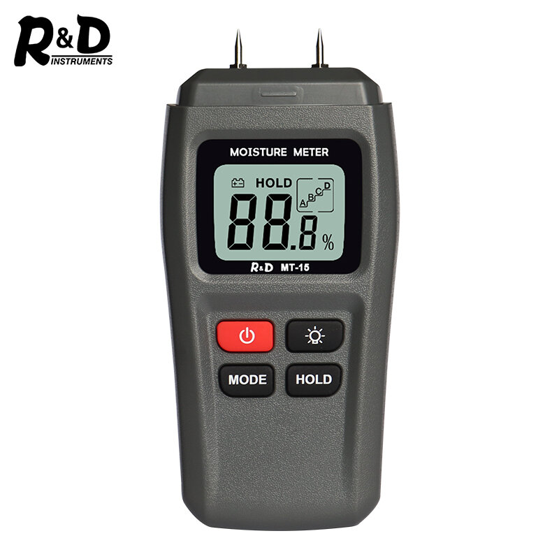 Medidor de humedad de madera R & D MT-15 EMT01, higrómetro, Detector de humedad de madera, probador Digital de densidad de árboles, gris
