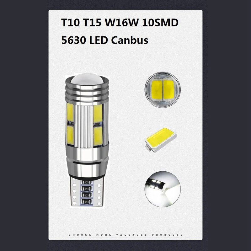 2PCS W5W T10 12V 6000K 5630 10 SMD Car LED Bulb Canbus License Plate Wedge Side Turn Singal Light Super Bright White