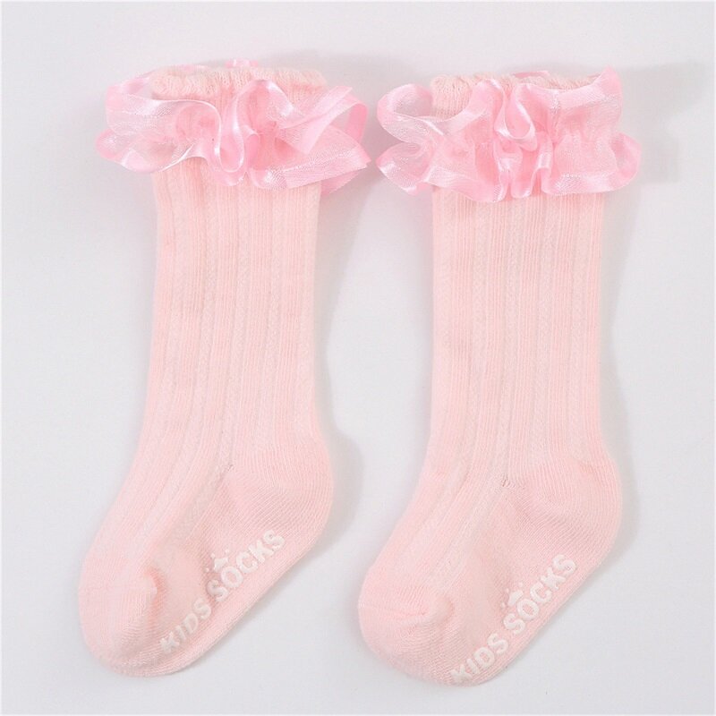 Calzini dolci alla caviglia per neonate primavera estate misto cotone arruffato Trim Laciness Princess Socks for Party Wedding Travel Leg Warmer