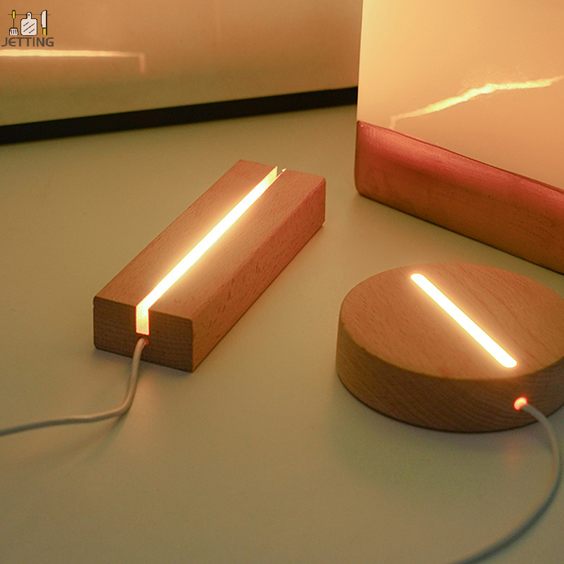 DIY kayu padat dudukan lampu bercahaya 3D akrilik LED kayu Solid lampu malam dasar dekorasi ruang tamu dekorasi