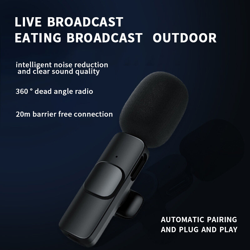 Mini Wireless Lapel ไมโครโฟนลดเสียงรบกวนแบบพกพา Lavalier Mic Professional การบันทึกวิดีโอเสียงสำหรับ Live Broadcast ใหม่