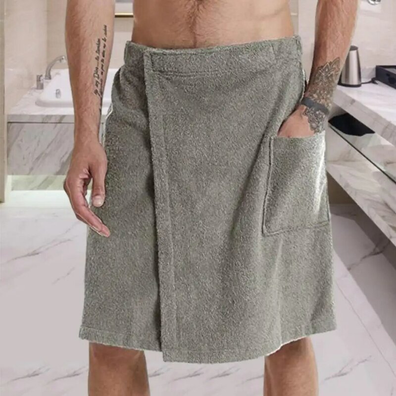 Jubah mandi pria, handuk mandi pinggang elastis dapat diatur pakaian rumah baju tidur saku olahraga luar ruangan berenang Gym Spa pakaian rumah pria