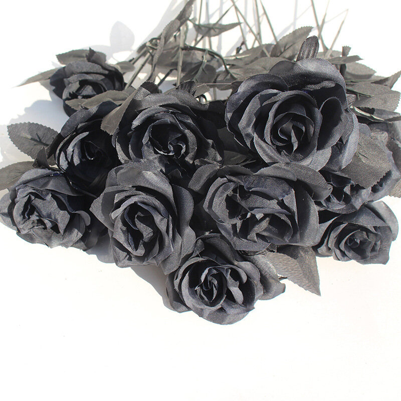 Bunga mawar buatan hitam satu simulasi pernikahan, bunga dekorasi Interior banyak warna bunga buatan