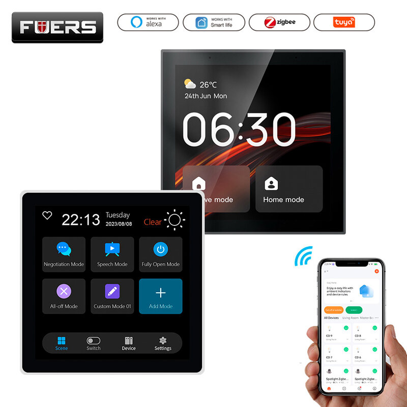 FUERS T3E Smart Control Panel Switch Smart Home Automation System Tuya Switch Scene Panel Intelligent Home Touch Screen Zigbee