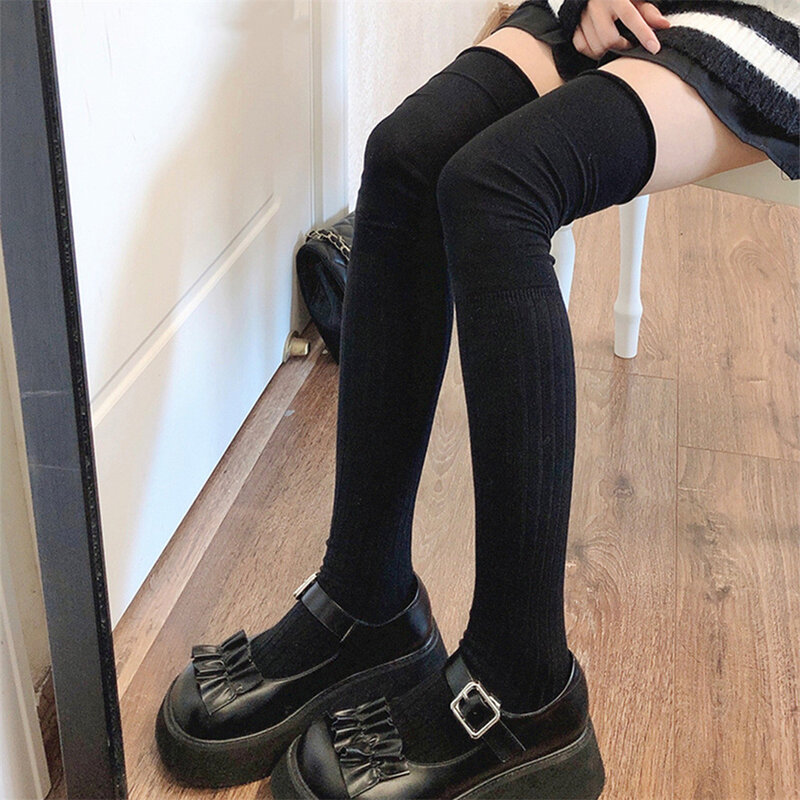 Women Long Socks Women Boot Solid Thigh Stocking Skinny Casual Cotton Over Knee-High Fluffy Female Long Knee Sock Accessories