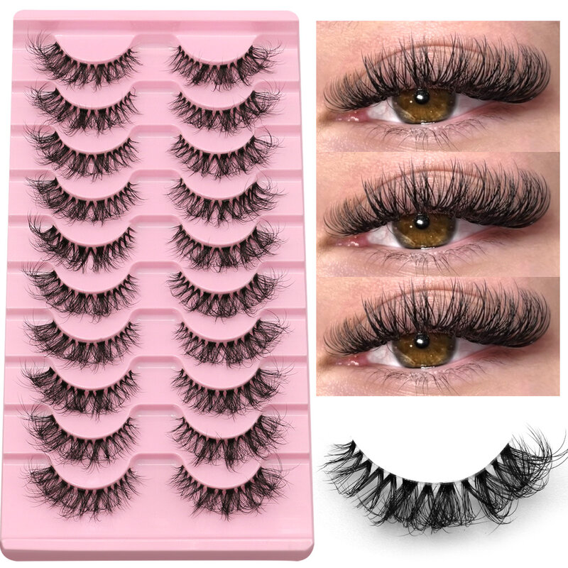 GROINNEYA Fluffy Eyelashes 5/10 Pairs Natural False Eyelashes Long Makeup Reusable 3D Curl Lashes Extension Eyelashes for Beauty