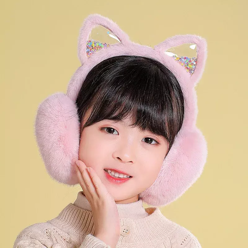 Girl Earmuffs Winter Cat Ear Ear Muffs Foldable Warm Ear Protect Cute Faux Fur Soft Fluffy Earcap Children Ear Cover Ear Muff