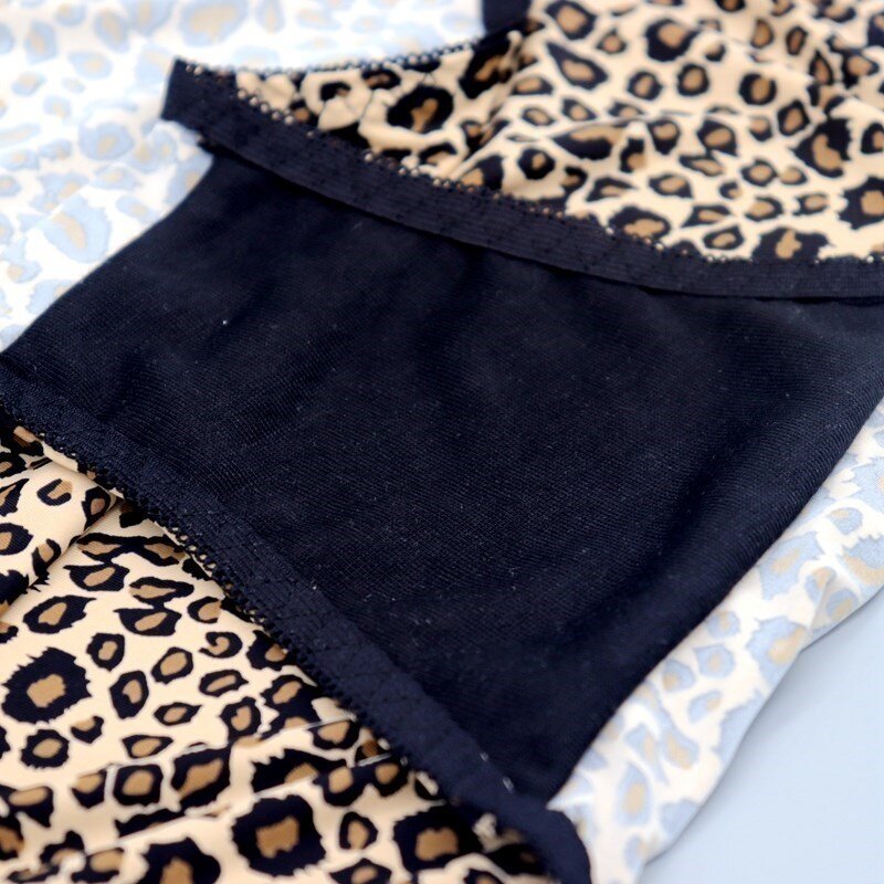 Beauwear-calcinha leopardo de cintura média para mulheres, cuecas sexy de renda, roupas íntimas femininas plus size, roupas femininas