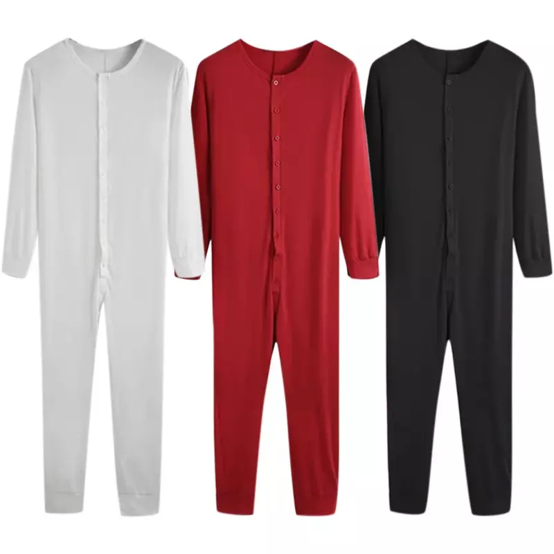 Round Piece Thin S-3XL Color Sleeve Sexy Homewear Long New Pajamas Comfortable Solid Neck One Breathable Men's Bodysuit