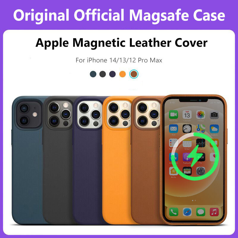 Magsafe-funda magnética de cuero con logotipo oficial de Apple, carcasa completa de carga inalámbrica para iPhone 12, 13, 14 Pro Max Plus, Original
