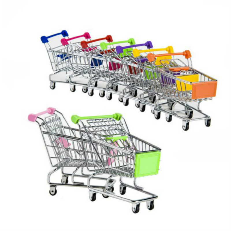 Mini Shopping Cart Kids Toys Simulation Supermarket Hand Trolleys Pretend Play Toy Kids Room Desktop Storage Basket Kids Toy