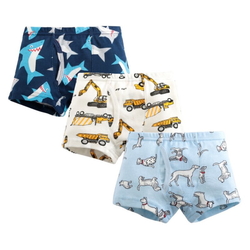 3pcs/lot Boys Print Boxer Briefs Cute Cartoon Dinosaur Striped Print Kids Underwear Baby Boy Shorts Teenager Underpants