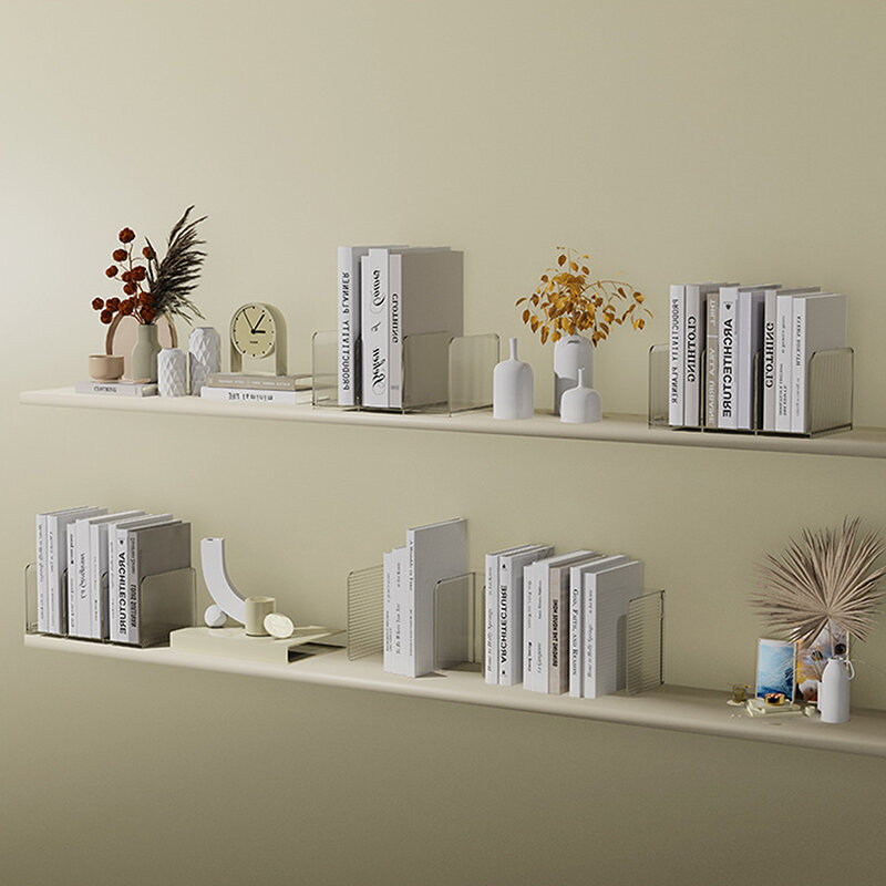 INS Transparent Bookends Stand Acrylic Divider Bookshelf Desktop Decorative Storage Rack Book Holder Stationery