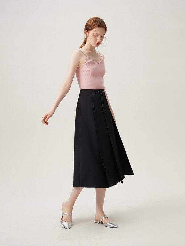 FSLE-falda de diseño de estilo francés para mujer, prenda de longitud media, ajustada, de cintura alta, línea A, Primavera, 24FS11159