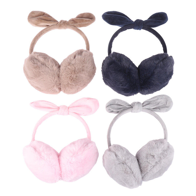 Thermal Soft Plush Earmuffs Winter Bunny Ears Bow Thicken Ear Warmer Outdoor Sports Cold Protection Adjustable Ear Cover