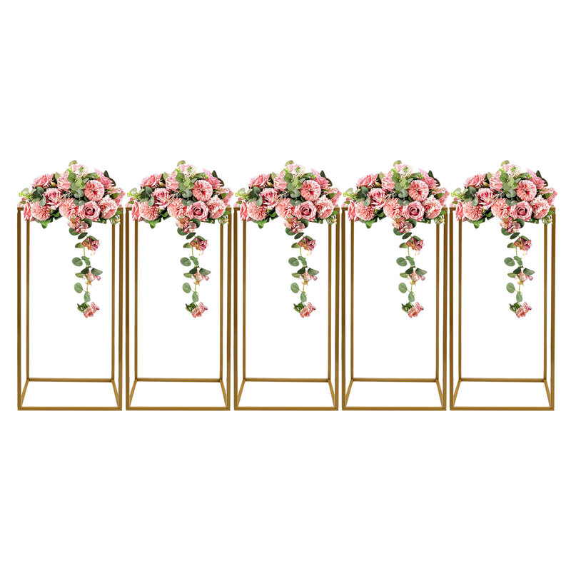 Soporte de flores dorado para decoración, columna de globos para mesa, fiesta en casa, boda, 5 piezas, 28x28x60cm