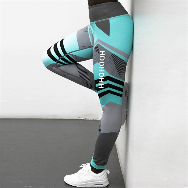 Nova impressão digital geométrica calças de yoga feminino europeu e americano quatro agulhas seis-thread leggings