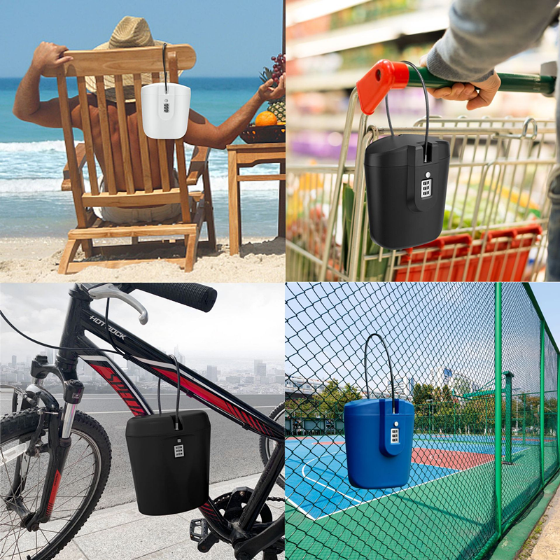 Cofre portátil com fio de aço, Hidden Safe, 3-Digit Senha Lock, Beach Bucket, Riding, Sports, Natação, Outdoor
